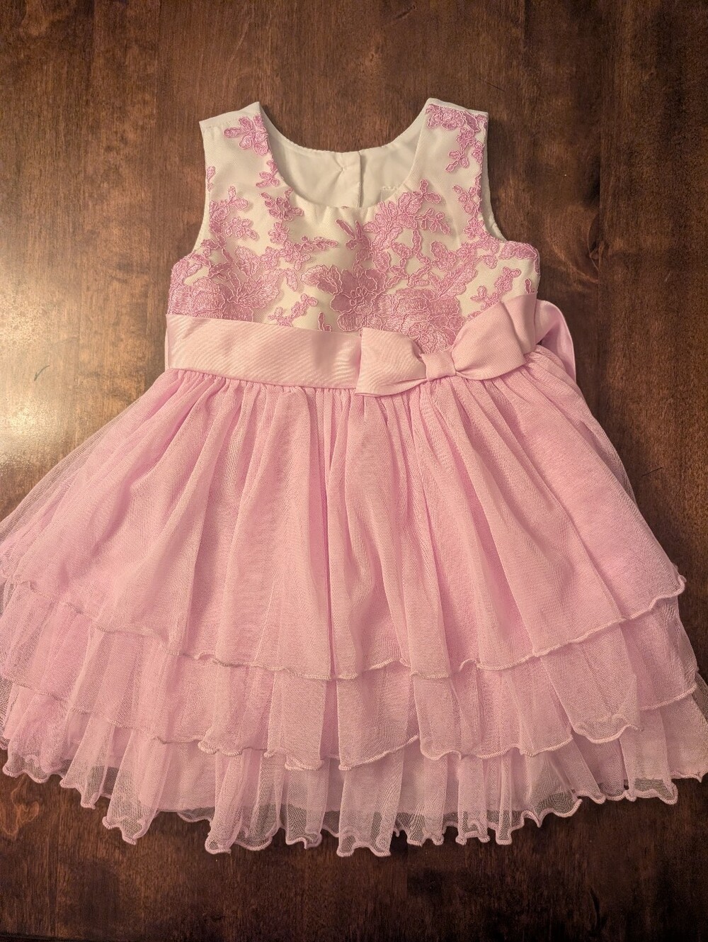 Jona Michelle Pink Lace Bodice & Layered Tulle Bow Dress/ 3T